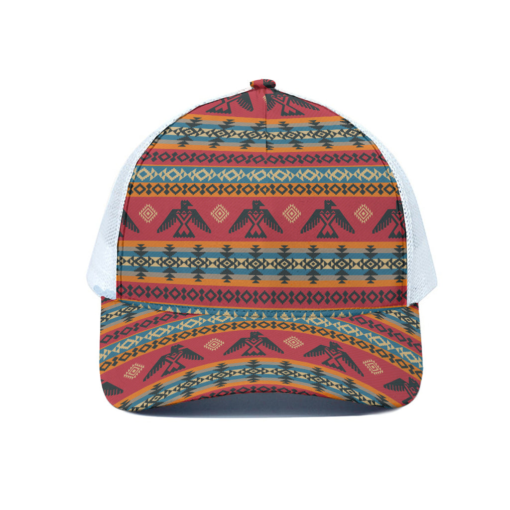 Native American Eagle Pattern Print White Mesh Trucker Cap
