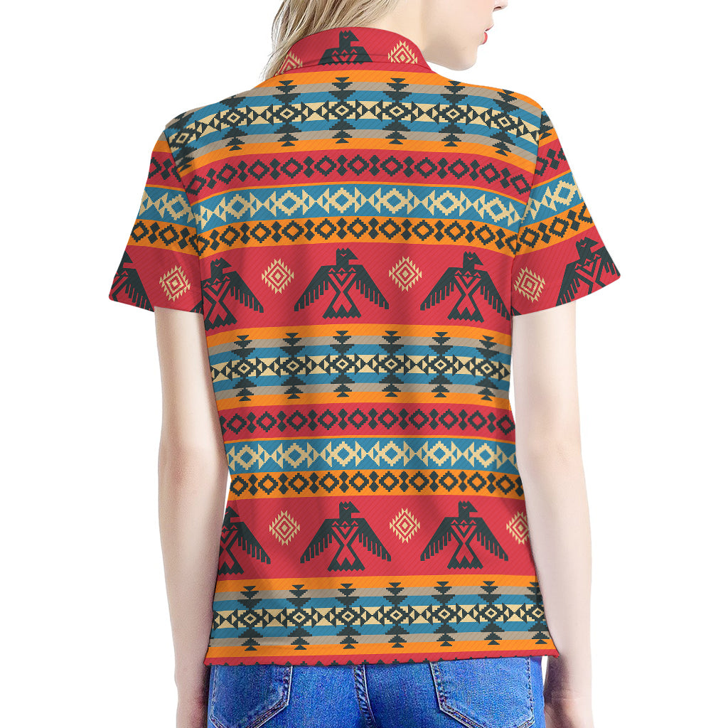 Native American Eagle Pattern Print Women's Polo Shirt