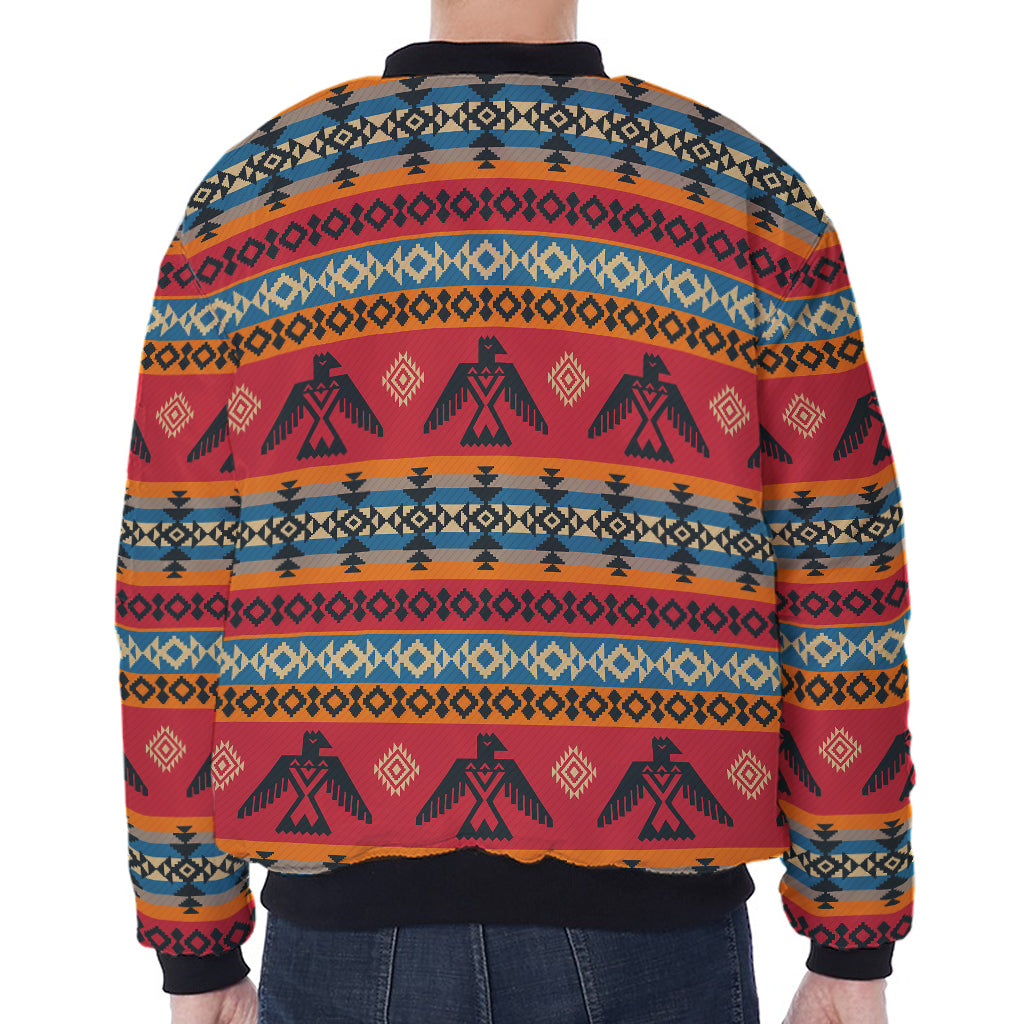 Native American Eagle Pattern Print Zip Sleeve Bomber Jacket