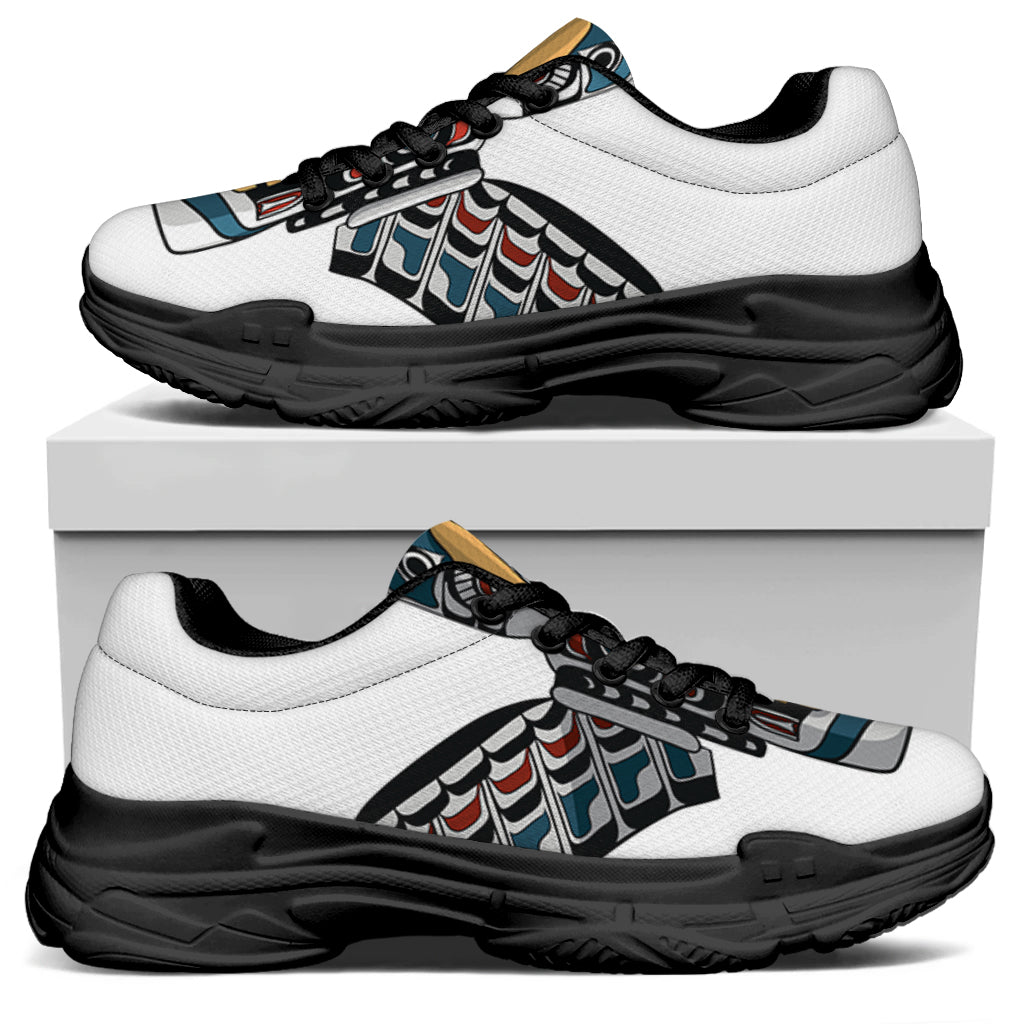 Native American Eagle Totem Print Black Chunky Shoes