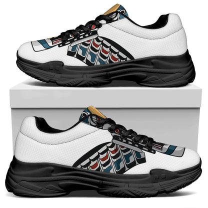 Native American Eagle Totem Print Black Chunky Shoes