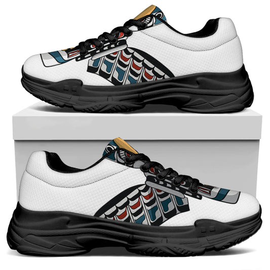 Native American Eagle Totem Print Black Chunky Shoes