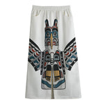 Native American Eagle Totem Print Cotton Front Slit Maxi Skirt