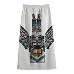 Native American Eagle Totem Print Cotton Front Slit Maxi Skirt