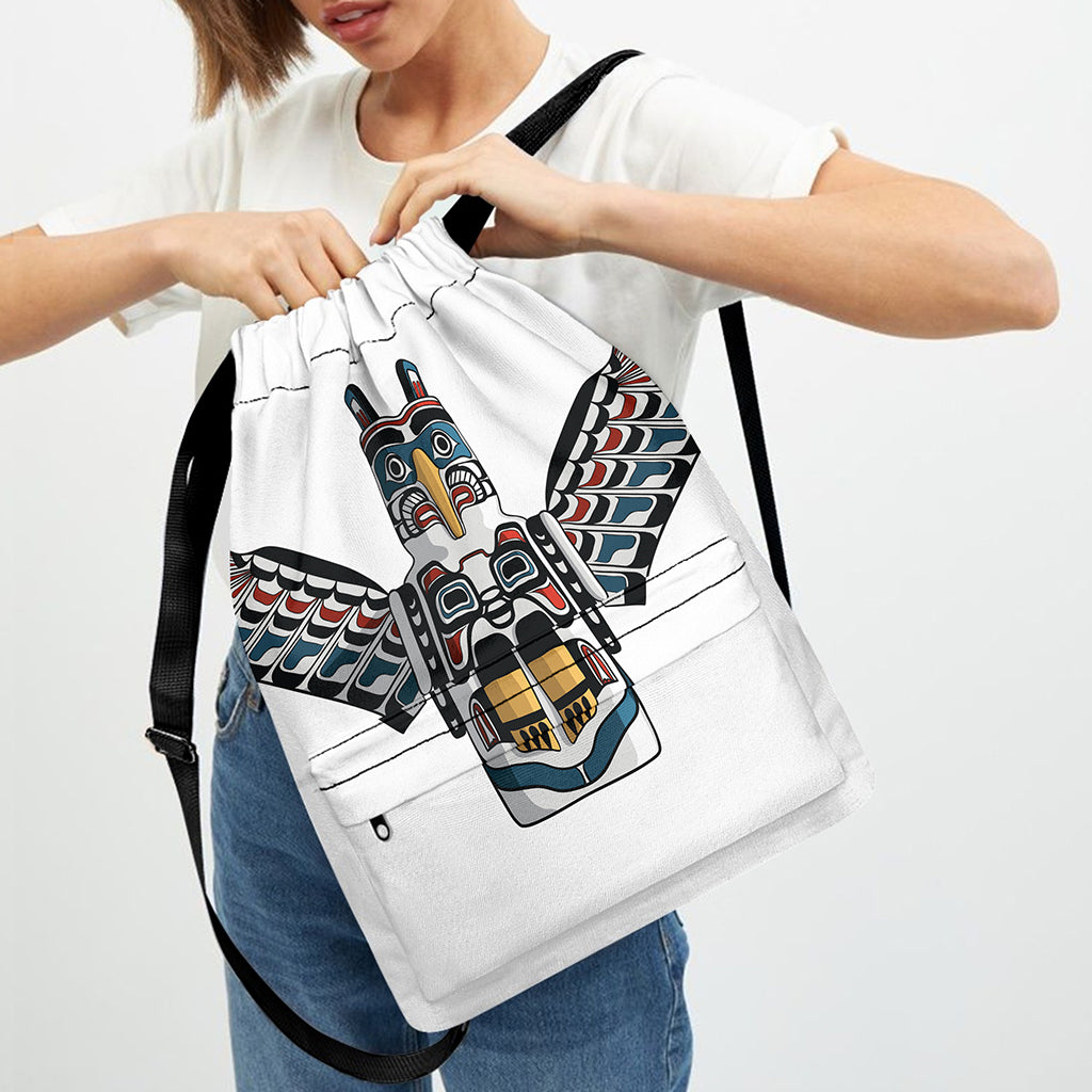 Native American Eagle Totem Print Drawstring Backpack