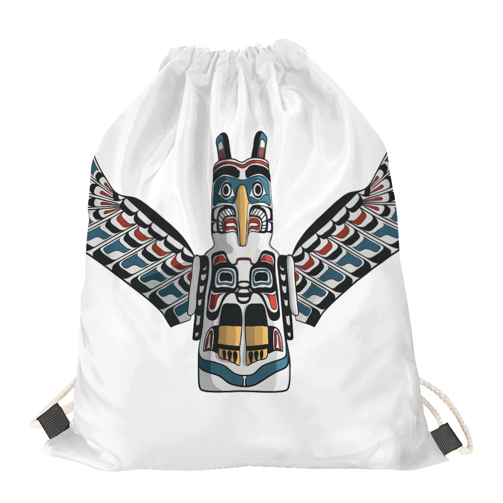 Native American Eagle Totem Print Drawstring Bag