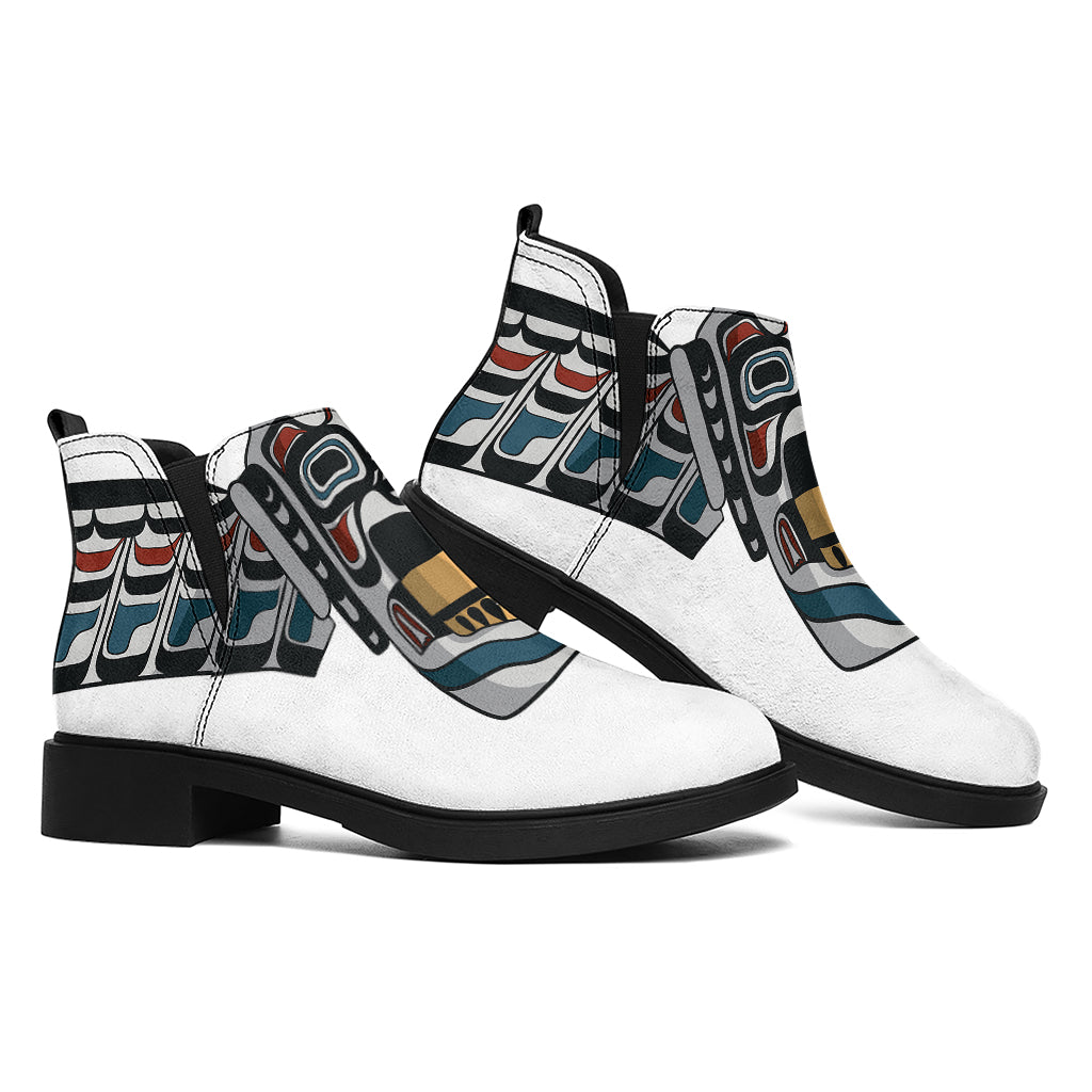 Native American Eagle Totem Print Flat Ankle Boots