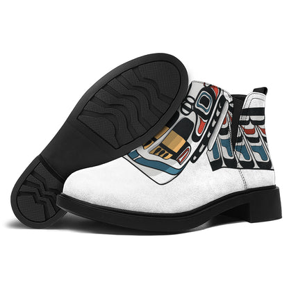 Native American Eagle Totem Print Flat Ankle Boots