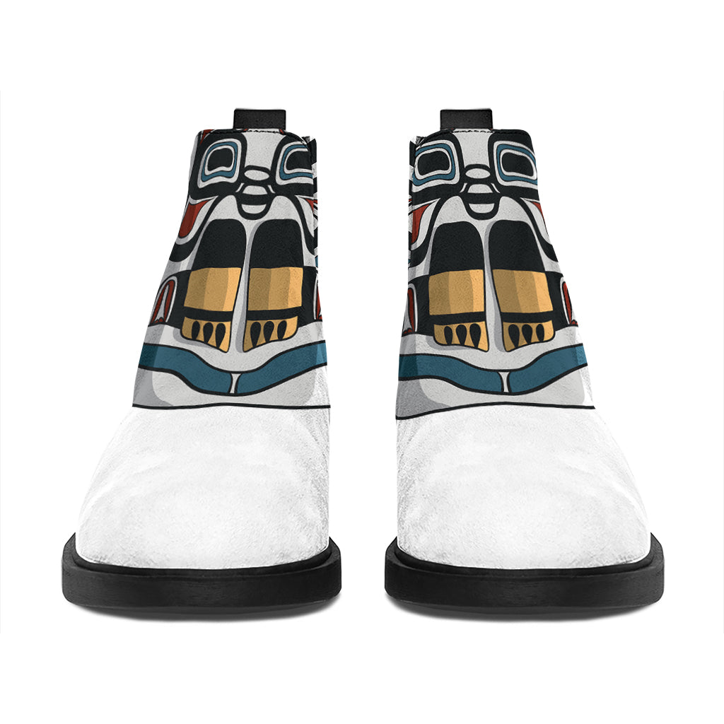 Native American Eagle Totem Print Flat Ankle Boots
