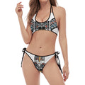 Native American Eagle Totem Print Halter Scoop Tie Side Bikini