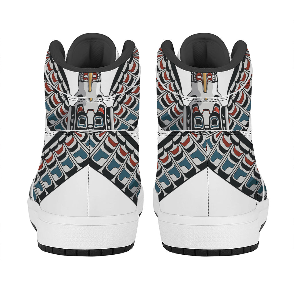 Native American Eagle Totem Print High Top Leather Sneakers