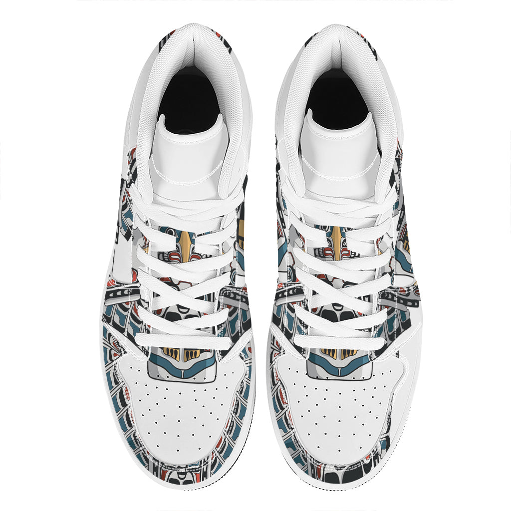 Native American Eagle Totem Print High Top Leather Sneakers