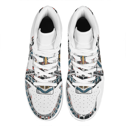 Native American Eagle Totem Print High Top Leather Sneakers