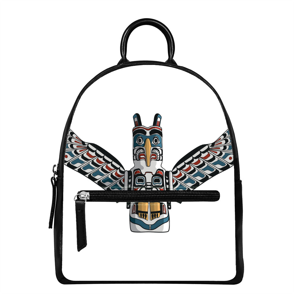 Native American Eagle Totem Print Leather Backpack