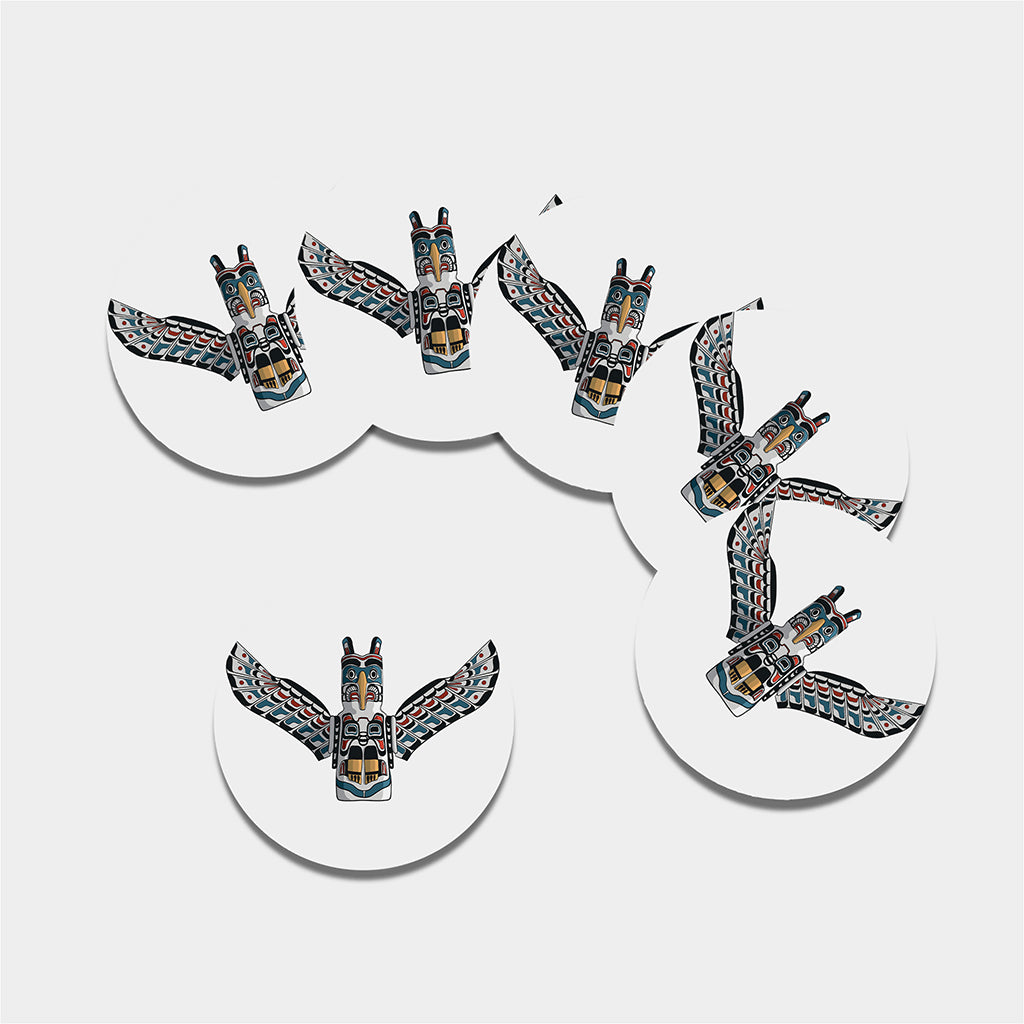 Native American Eagle Totem Print Leather Coaster Set