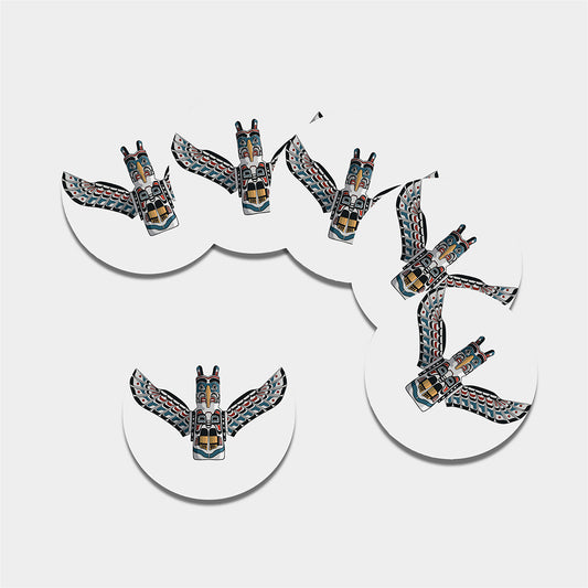 Native American Eagle Totem Print Leather Coaster Set