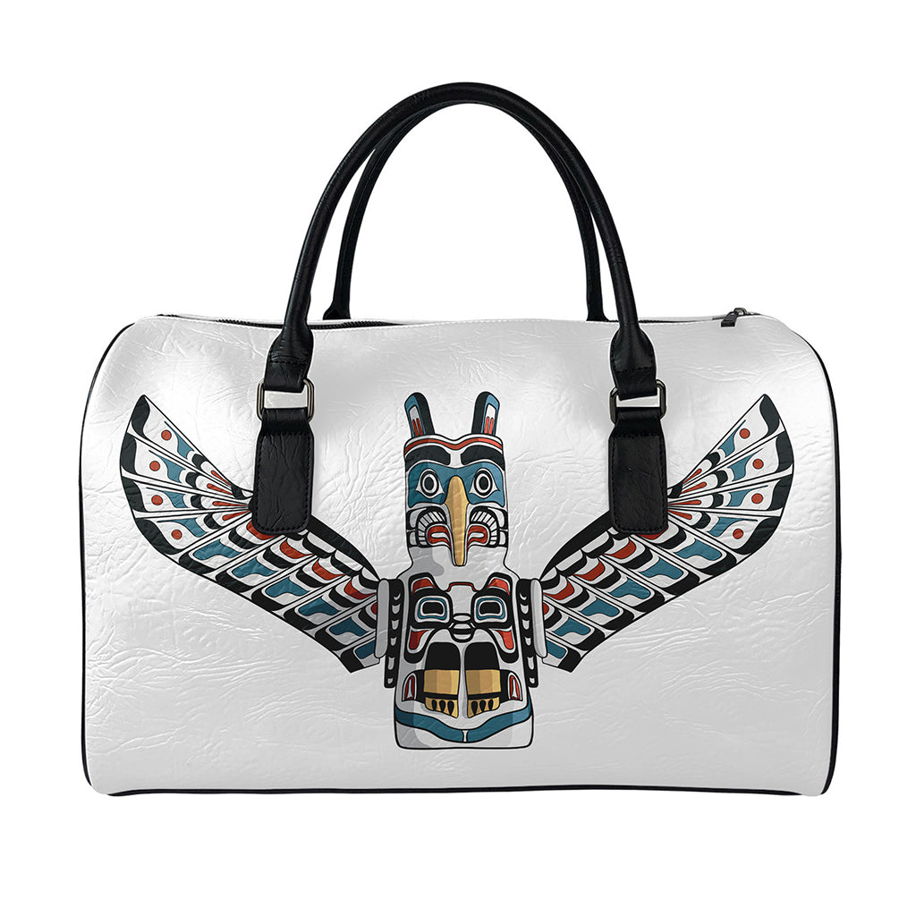 Native American Eagle Totem Print Leather Duffle Bag