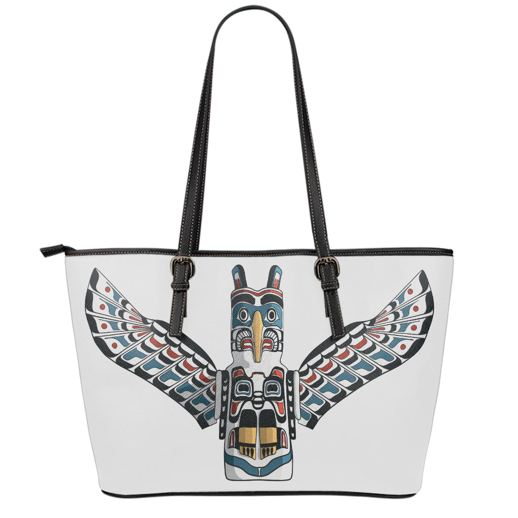 Native American Eagle Totem Print Leather Tote Bag