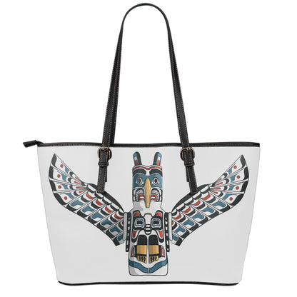Native American Eagle Totem Print Leather Tote Bag