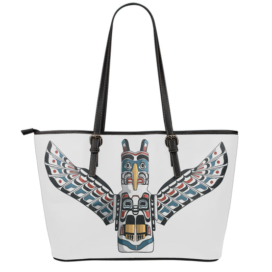 Native American Eagle Totem Print Leather Tote Bag