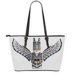 Native American Eagle Totem Print Leather Tote Bag