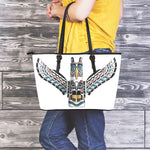 Native American Eagle Totem Print Leather Tote Bag
