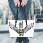 Native American Eagle Totem Print Leather Tote Bag