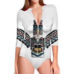 Native American Eagle Totem Print Long Sleeve Swimsuit