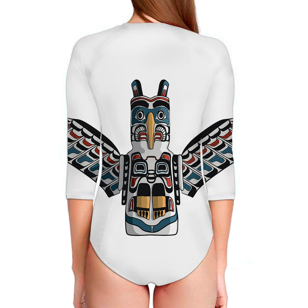 Native American Eagle Totem Print Long Sleeve Swimsuit