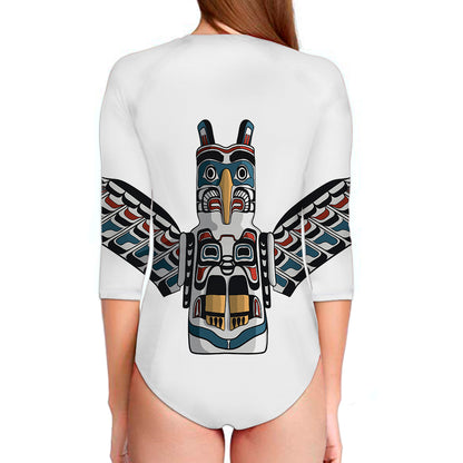 Native American Eagle Totem Print Long Sleeve Swimsuit