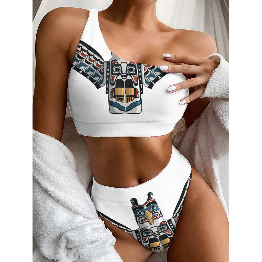 Native American Eagle Totem Print One Shoulder Bikini Top