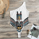 Native American Eagle Totem Print One Shoulder Bodysuit