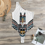 Native American Eagle Totem Print One Shoulder Bodysuit