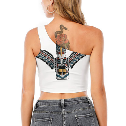 Native American Eagle Totem Print One Shoulder Crop Top