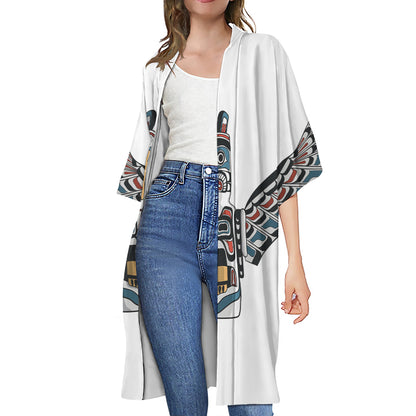 Native American Eagle Totem Print Open Front Beach Cover Up