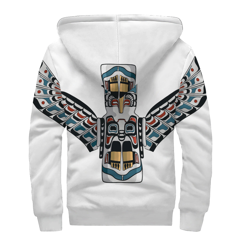 Native American Eagle Totem Print Sherpa Lined Zip Up Hoodie