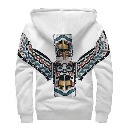 Native American Eagle Totem Print Sherpa Lined Zip Up Hoodie