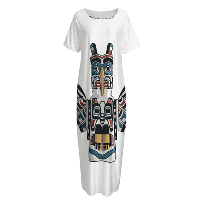 Native American Eagle Totem Print Short Sleeve Long Nightdress