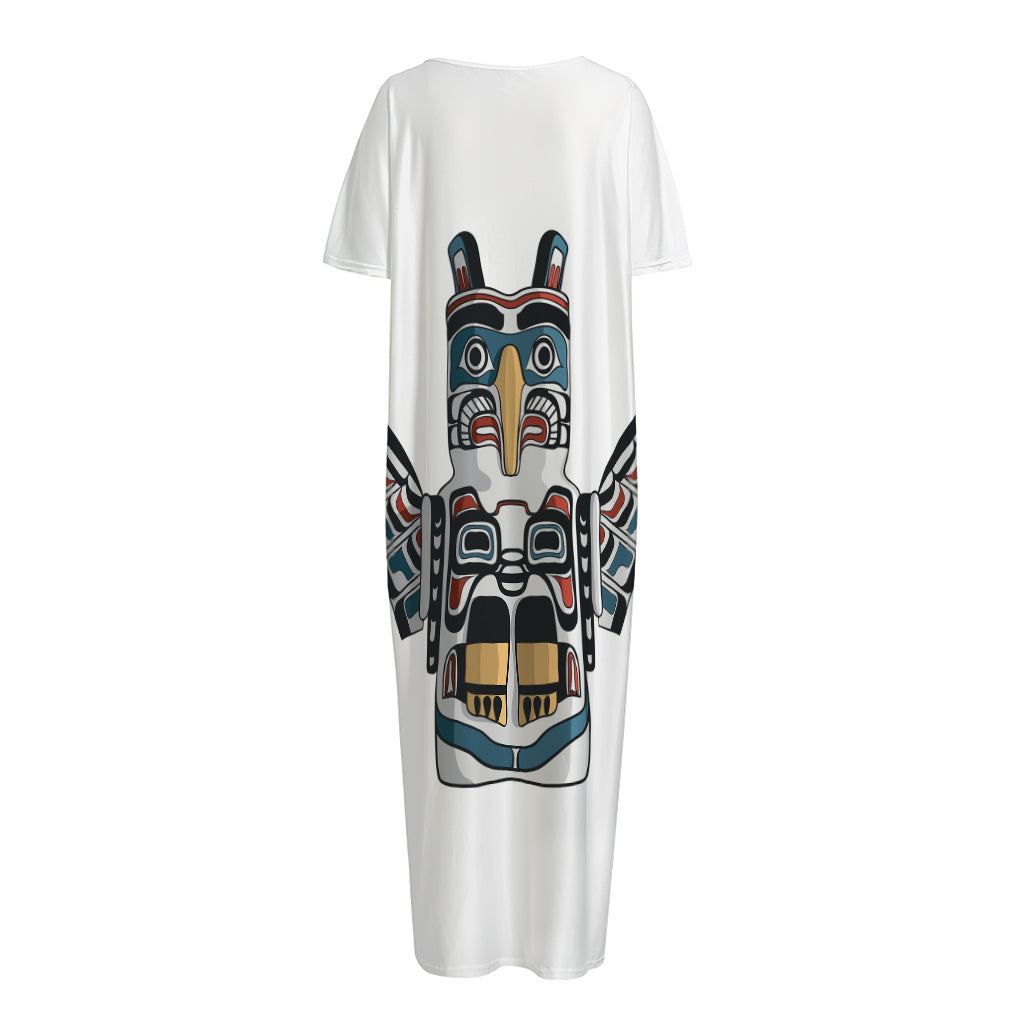Native American Eagle Totem Print Short Sleeve Long Nightdress