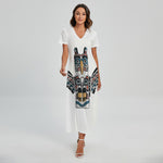 Native American Eagle Totem Print Short Sleeve Maxi Dress