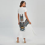 Native American Eagle Totem Print Short Sleeve Maxi Dress