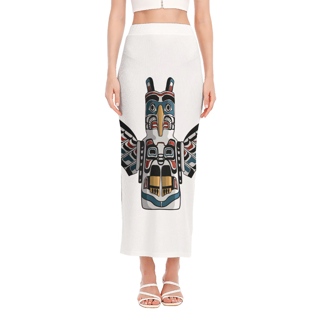 Native American Eagle Totem Print Side Slit Maxi Skirt