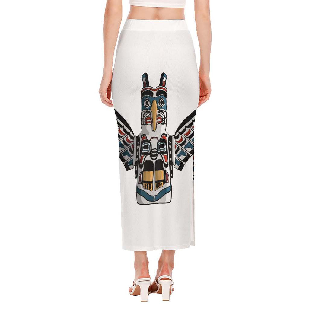 Native American Eagle Totem Print Side Slit Maxi Skirt