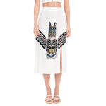 Native American Eagle Totem Print Side Slit Midi Skirt