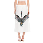 Native American Eagle Totem Print Side Slit Midi Skirt