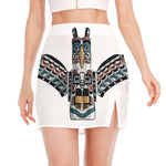 Native American Eagle Totem Print Side Slit Mini Skirt