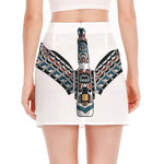 Native American Eagle Totem Print Side Slit Mini Skirt