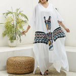 Native American Eagle Totem Print Silk V-Neck Kaftan Dress