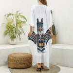 Native American Eagle Totem Print Silk V-Neck Kaftan Dress