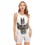 Native American Eagle Totem Print Sleeveless One Piece Swimsuit